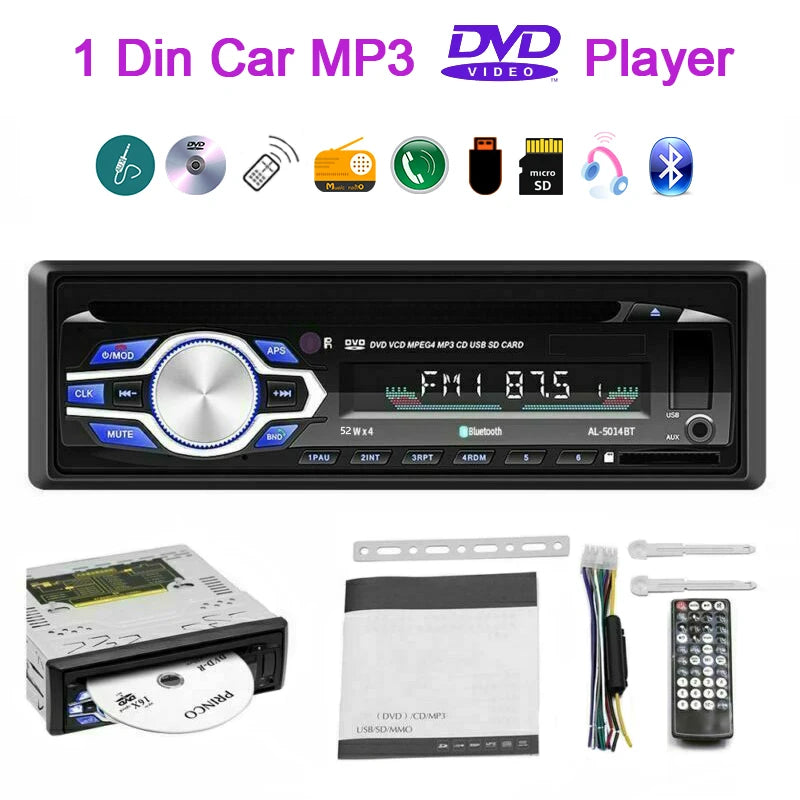 DVD VCD CD Car Multimedia Player Car Radio Bluetooth Car  Tuner Stereo Bluetooth FM Radio MP3 Audio USB SD In-Dash 1 DIN 12V