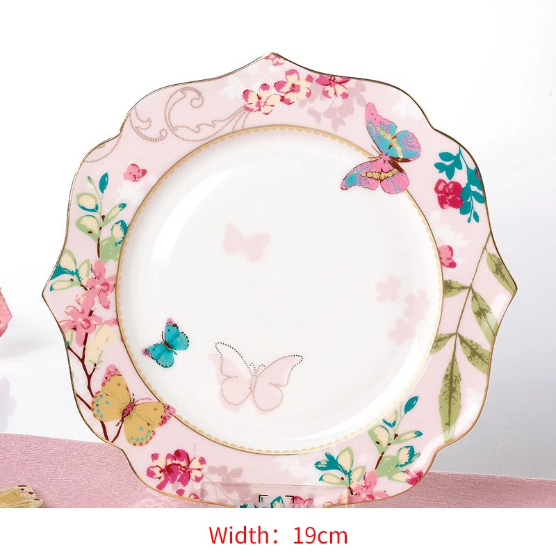 Ceramic Plate Set Glazes Party Flora Tableware Set Porcelain Breakfast Dessert Plates Dishes Noodle Bowl Coffee Cup Home Decor