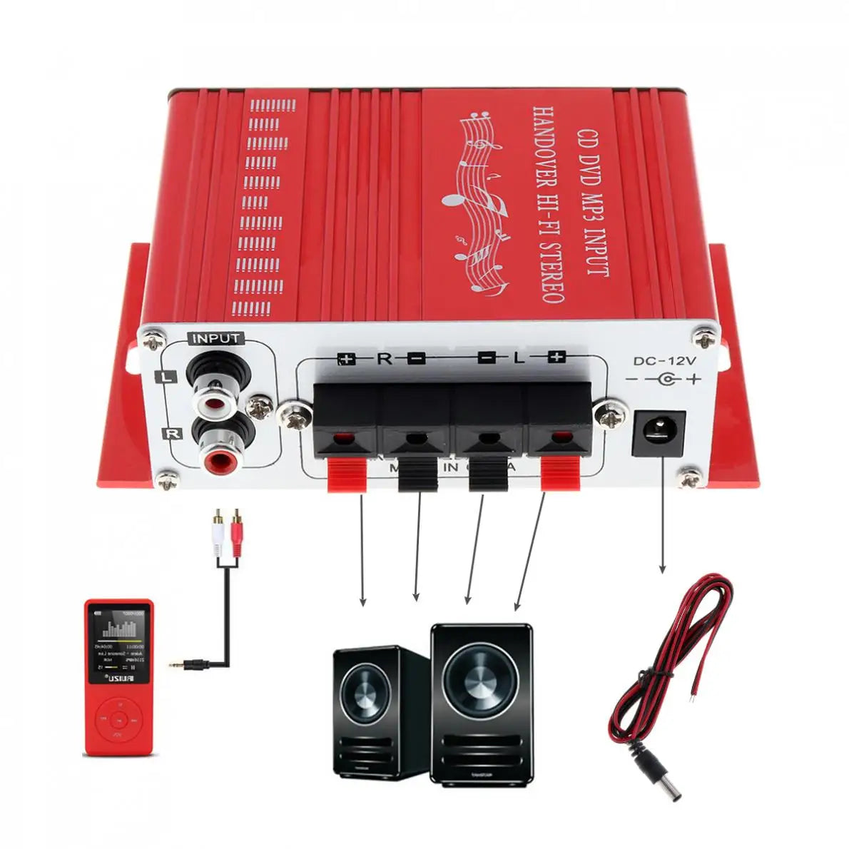 Handover HiFi 2 Channels 12V Car Power Amplifier Stereo Audio Player Support CD DVD MP3 Input for Auto Motorcycle Home