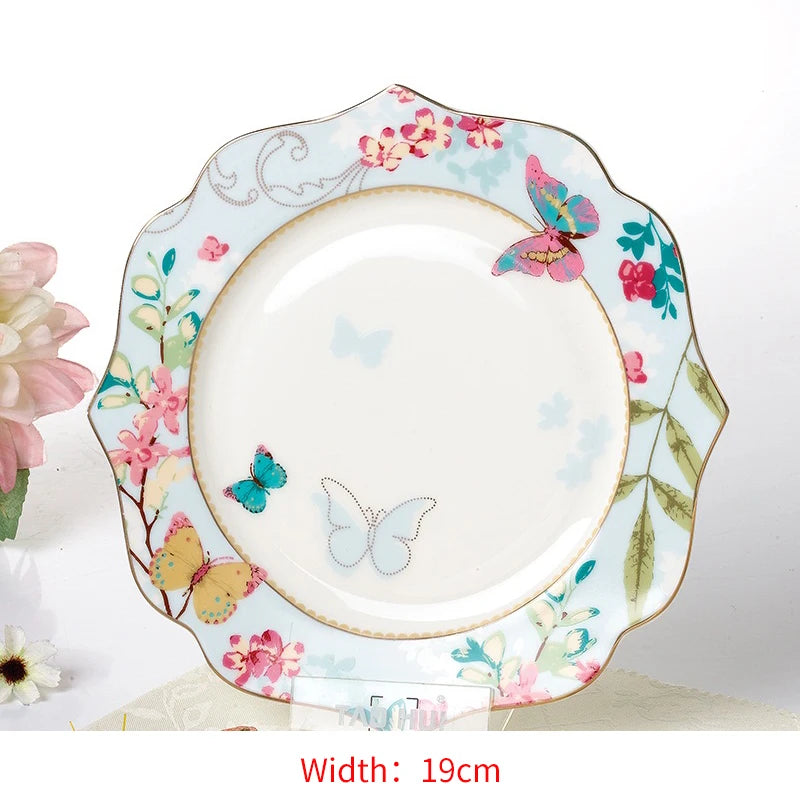 Ceramic Plate Set Glazes Party Flora Tableware Set Porcelain Breakfast Dessert Plates Dishes Noodle Bowl Coffee Cup Home Decor