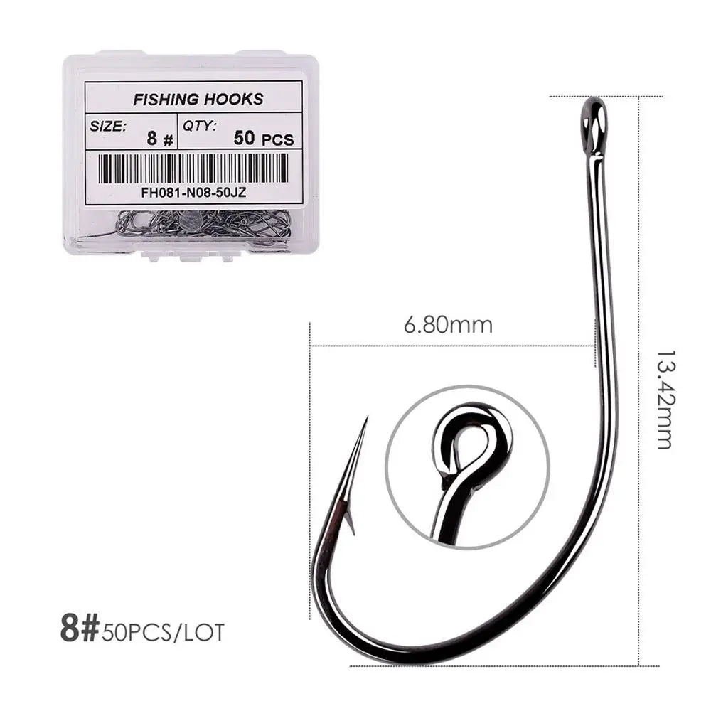Fishing Tackle Lure Hooks Black Nickle Flattened Sharped Fishhooks Big Long Shank Off-set Fishing Hook Barbed Fishing Hooks