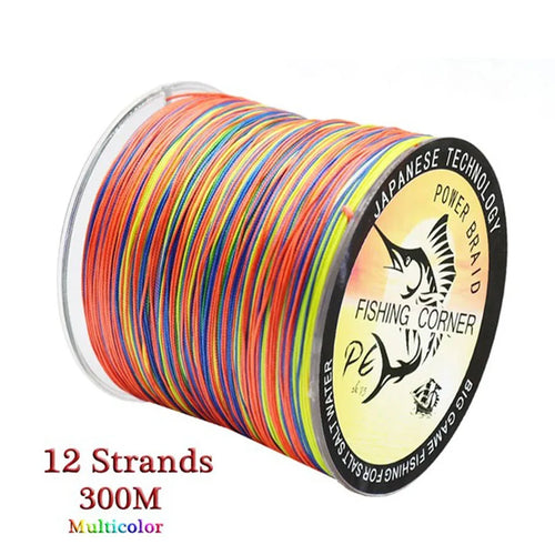 12 Strands Braided Fishing Line 300mm 500m PE Multifilament Multicolor Line Super Strong Japan Fish Line Saltwater Fishing Wire