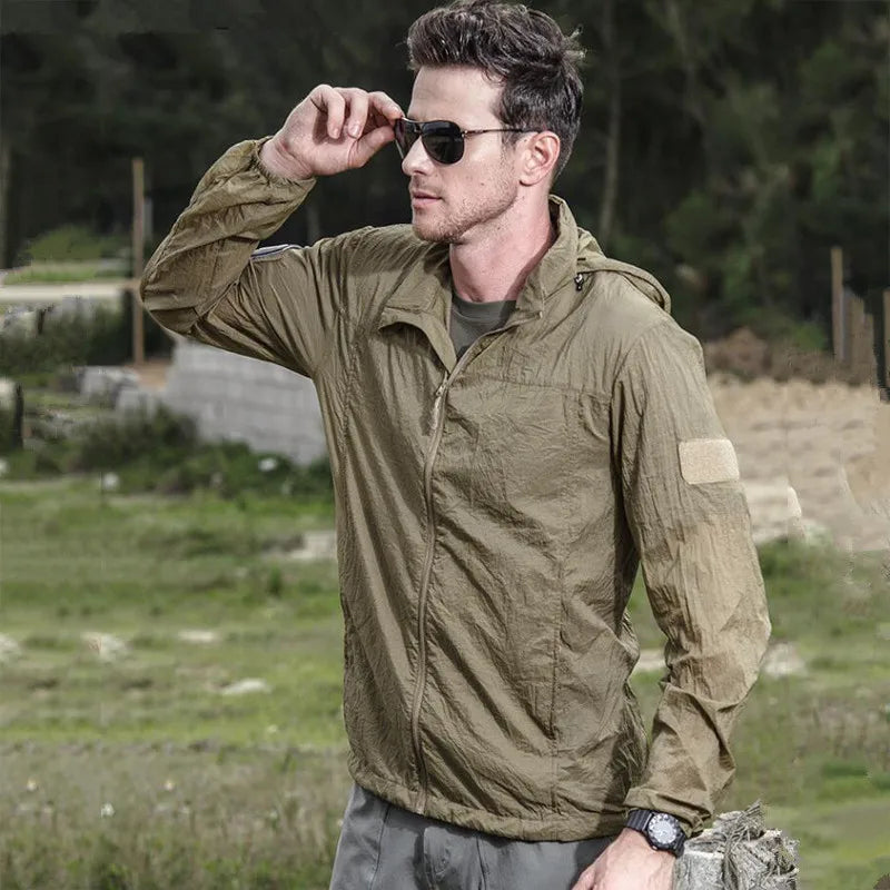 Summer Jacket Men Thin Hooded Raincoat Tactical Breathable Quick Dry Lightweight Hiking Jacket Waterproof Clothes