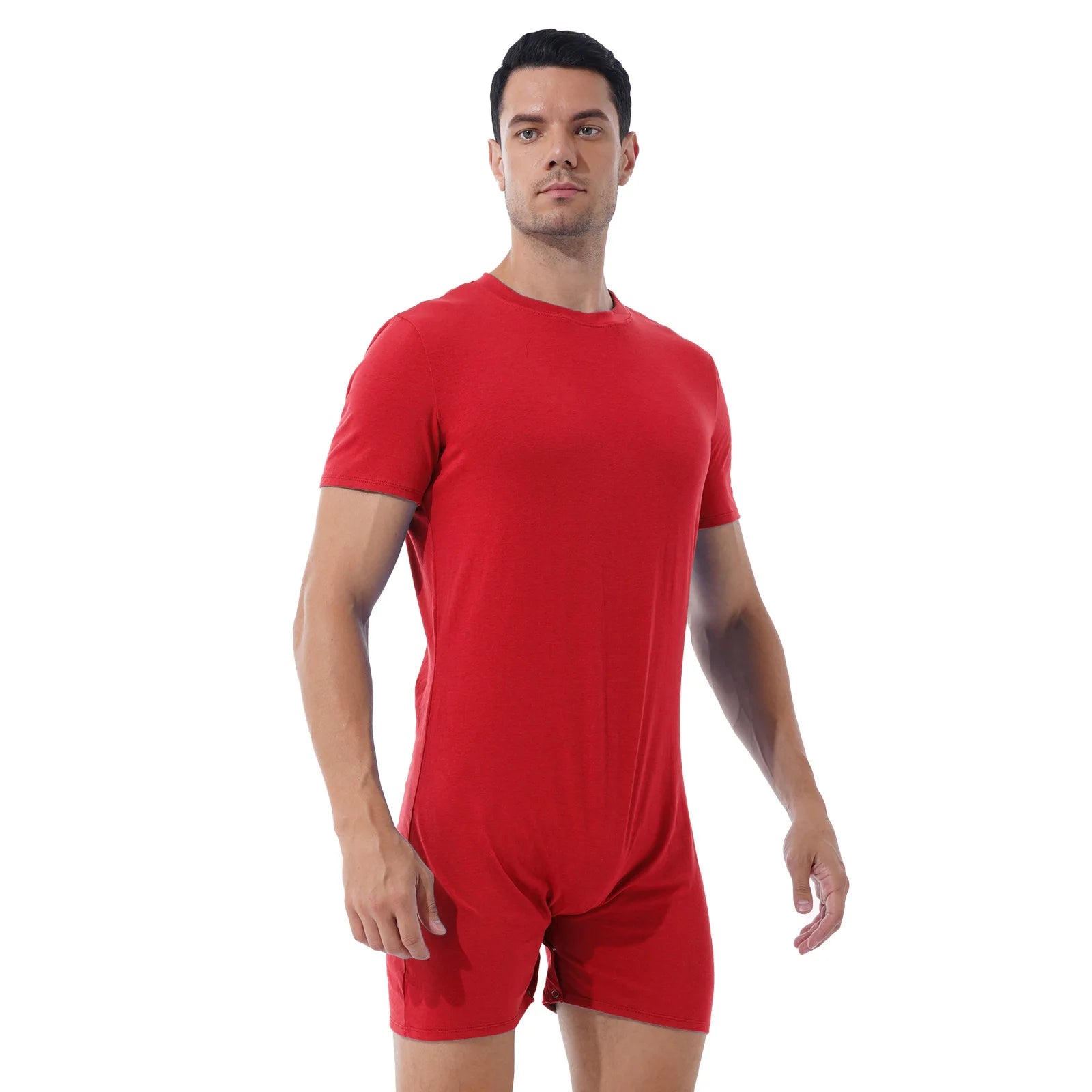 Mens Swimsuit Round Neck Short Sleeve Jumpsuit Swimwear Casual Invisible Zipper One-pieces Rompers Playsuits Summer Sportswear