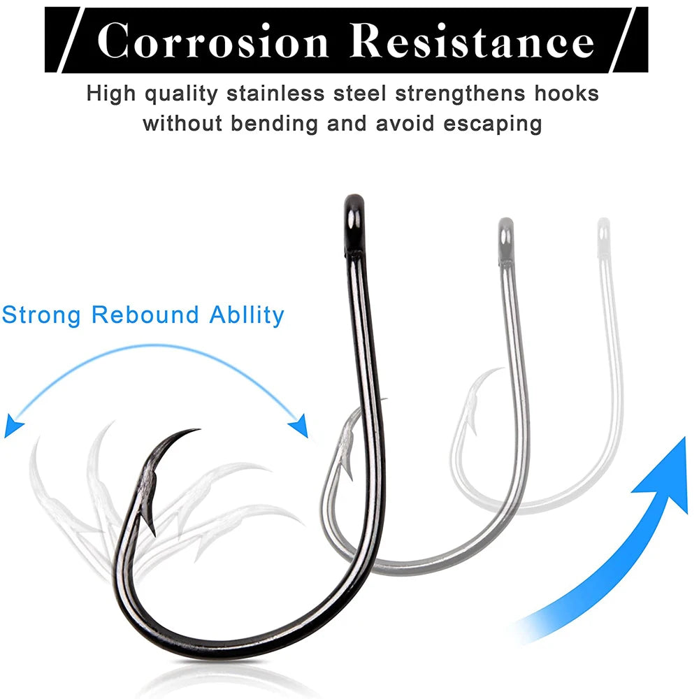 120Pcs Circle Fishing Hooks 1/0-9/0 Saltwater High Carbon Steel Fishhooks Jig Bait Rigs Catfish Octopus Barbed Hooks Tackle