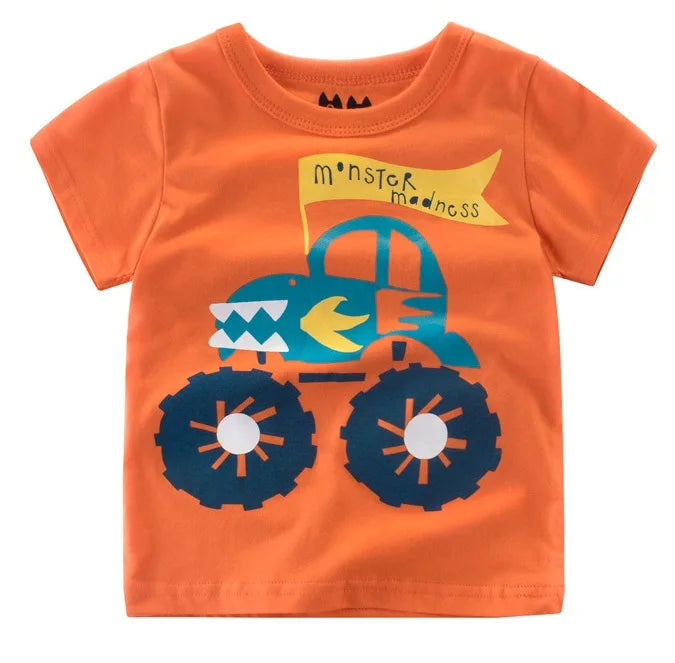 Kids Boys Clothes 100% Cotton Short Sleeve T-Shirts Car Bus Cartoon Children Clothes 2 3 4 5 6 7 8 Years Kids Summer Clothing