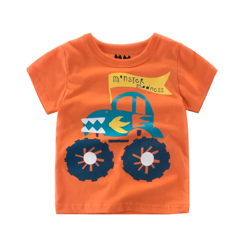 Kids Boys Clothes 100% Cotton Short Sleeve T-Shirts Car Bus Cartoon Children Clothes 2 3 4 5 6 7 8 Years Kids Summer Clothing