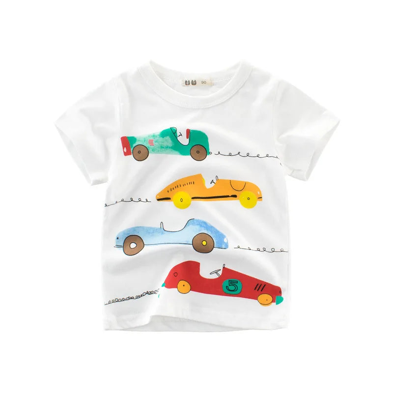 Kids Boys Clothes 100% Cotton Short Sleeve T-Shirts Car Bus Cartoon Children Clothes 2 3 4 5 6 7 8 Years Kids Summer Clothing