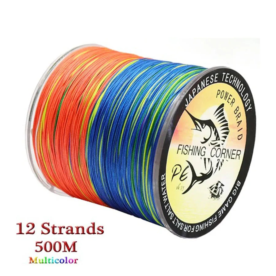 12 Strands Braided Fishing Line 300mm 500m PE Multifilament Multicolor Line Super Strong Japan Fish Line Saltwater Fishing Wire