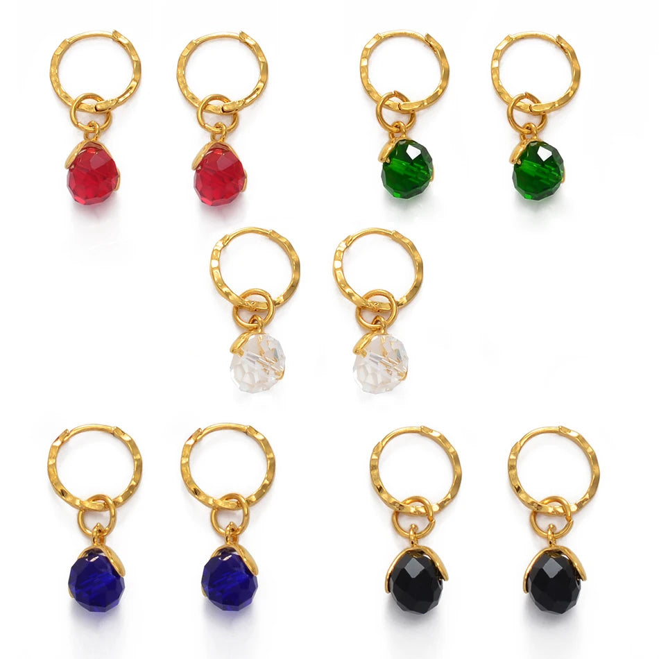 Anniyo Small Stone Earrings for Girls Women With Spring Ring Gold Color Mini Earring Marshallese Micronesia Jewelry #138806