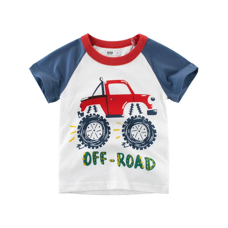 Kids Boys Clothes 100% Cotton Short Sleeve T-Shirts Car Bus Cartoon Children Clothes 2 3 4 5 6 7 8 Years Kids Summer Clothing