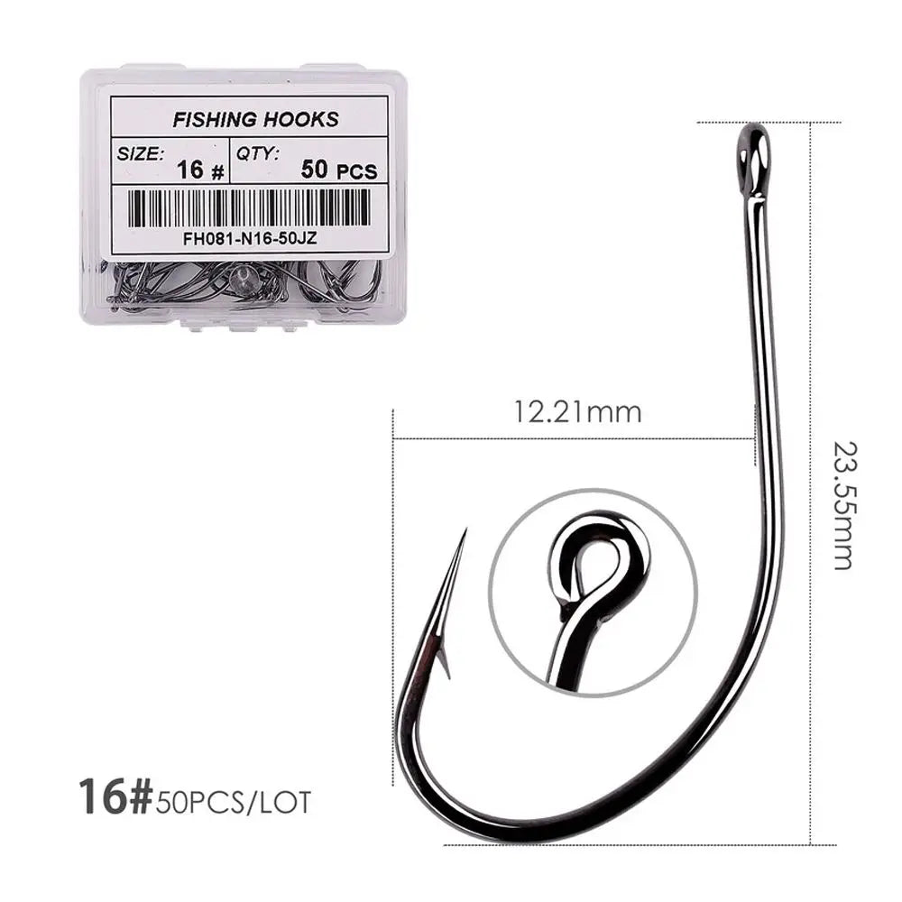 Fishing Tackle Lure Hooks Black Nickle Flattened Sharped Fishhooks Big Long Shank Off-set Fishing Hook Barbed Fishing Hooks