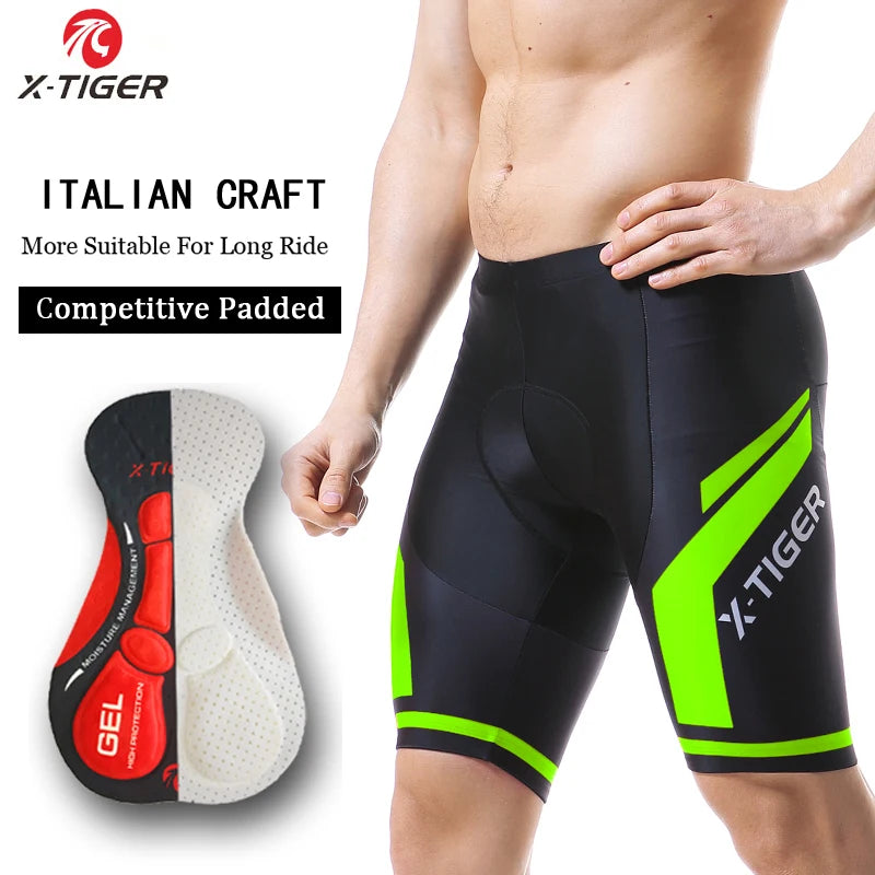 X-TIGER Men Cycling Shorts MTB Shockproof Bike Shorts Summer Breathable Bicycle Shorts With Coolmax 5D Gel Padded Bib Tights