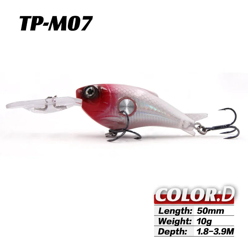 TacklePRO M07 Crankbait Fishing Lure Floating Minnow 50mm 10g 1.8-3.9M 1PC Bait Hard Saltwater Fishing Tackle Deep Diving