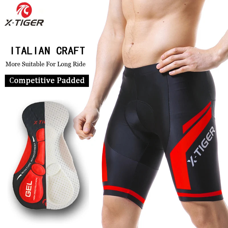 X-TIGER Men Cycling Shorts MTB Shockproof Bike Shorts Summer Breathable Bicycle Shorts With Coolmax 5D Gel Padded Bib Tights