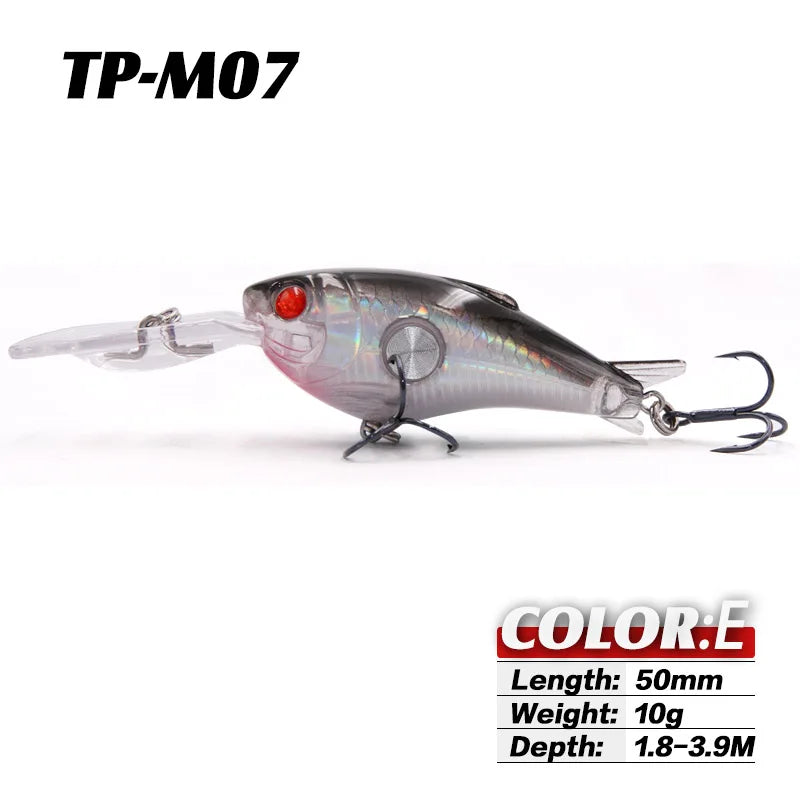 TacklePRO M07 Crankbait Fishing Lure Floating Minnow 50mm 10g 1.8-3.9M 1PC Bait Hard Saltwater Fishing Tackle Deep Diving
