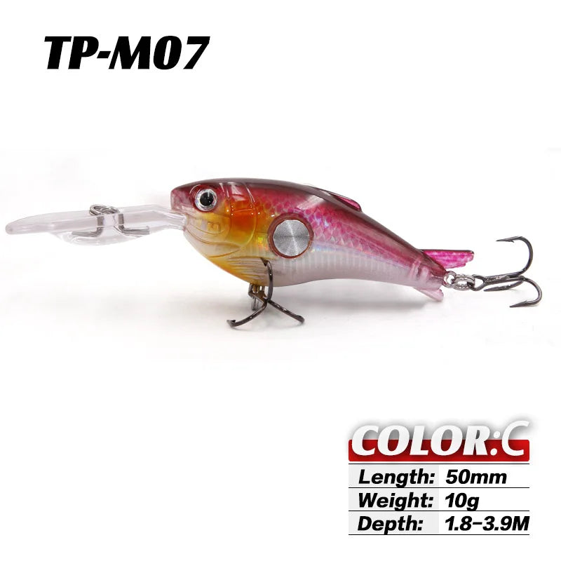 TacklePRO M07 Crankbait Fishing Lure Floating Minnow 50mm 10g 1.8-3.9M 1PC Bait Hard Saltwater Fishing Tackle Deep Diving