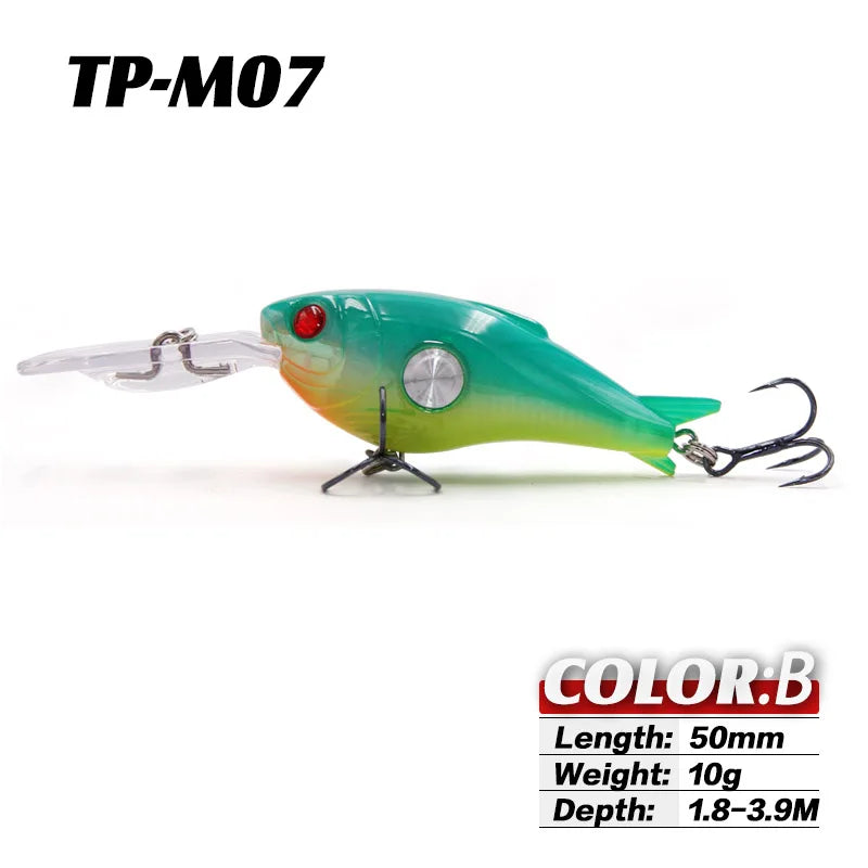 TacklePRO M07 Crankbait Fishing Lure Floating Minnow 50mm 10g 1.8-3.9M 1PC Bait Hard Saltwater Fishing Tackle Deep Diving