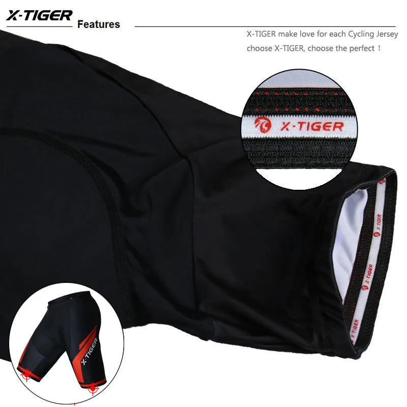 X-TIGER Men Cycling Shorts MTB Shockproof Bike Shorts Summer Breathable Bicycle Shorts With Coolmax 5D Gel Padded Bib Tights