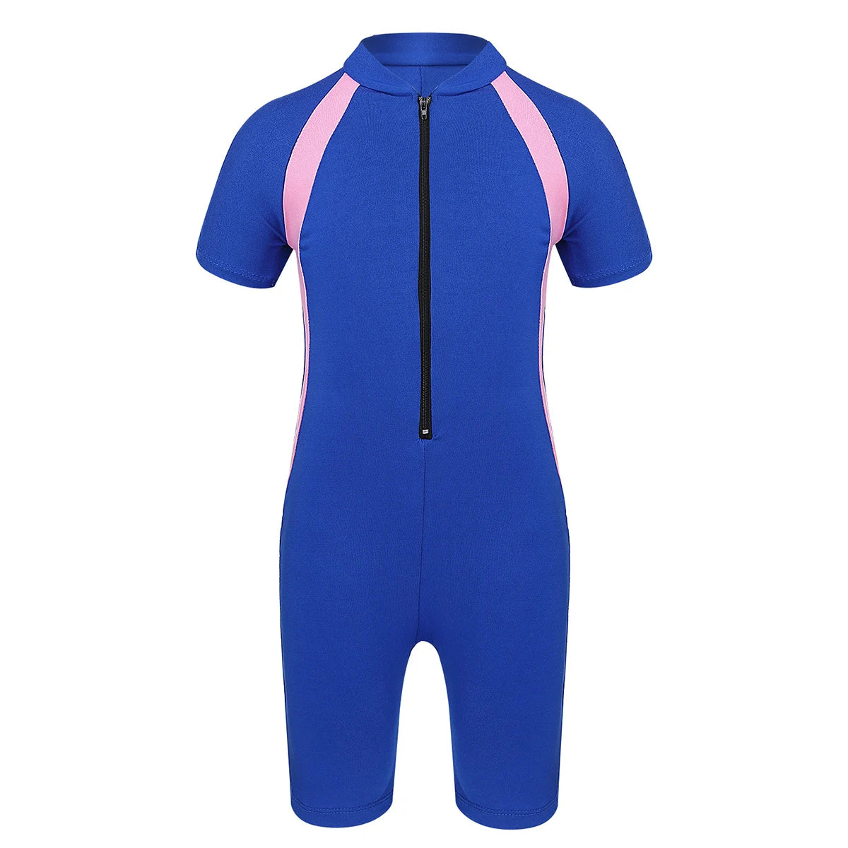 Kids Girls Boys Rash Guard One-piece Swimsuit Short Sleeves Zippered Shorty Wetsuit Swimwear Pool Beach Surfing Bathing Suit