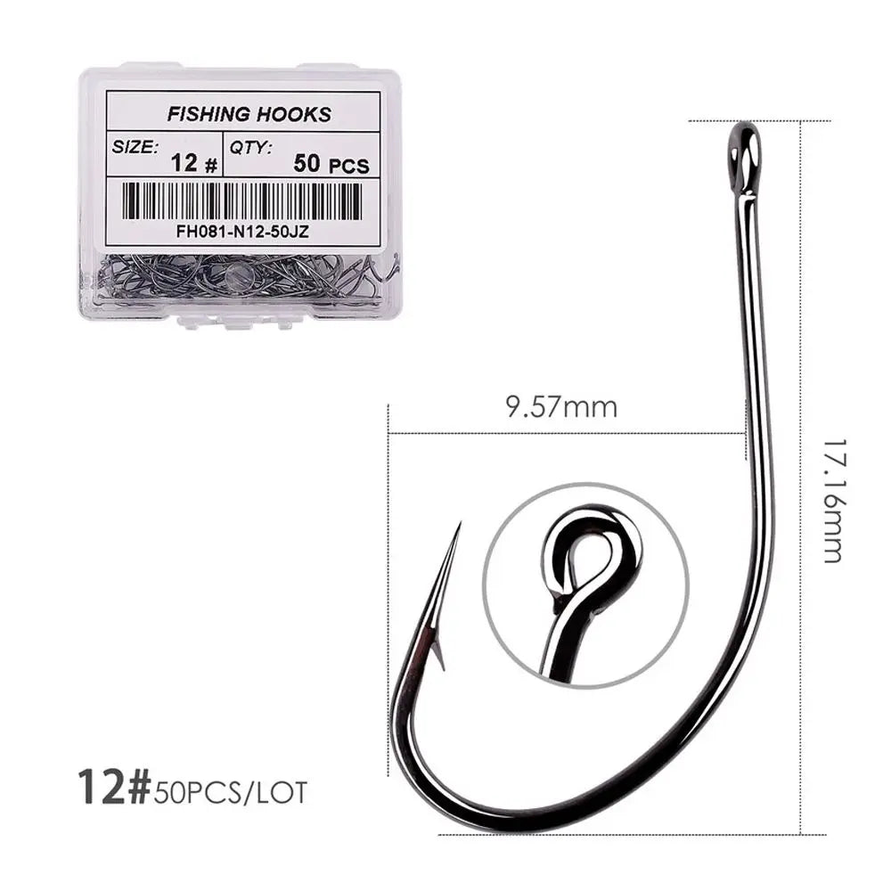 Fishing Tackle Lure Hooks Black Nickle Flattened Sharped Fishhooks Big Long Shank Off-set Fishing Hook Barbed Fishing Hooks