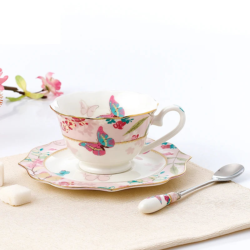 Ceramic Plate Set Glazes Party Flora Tableware Set Porcelain Breakfast Dessert Plates Dishes Noodle Bowl Coffee Cup Home Decor