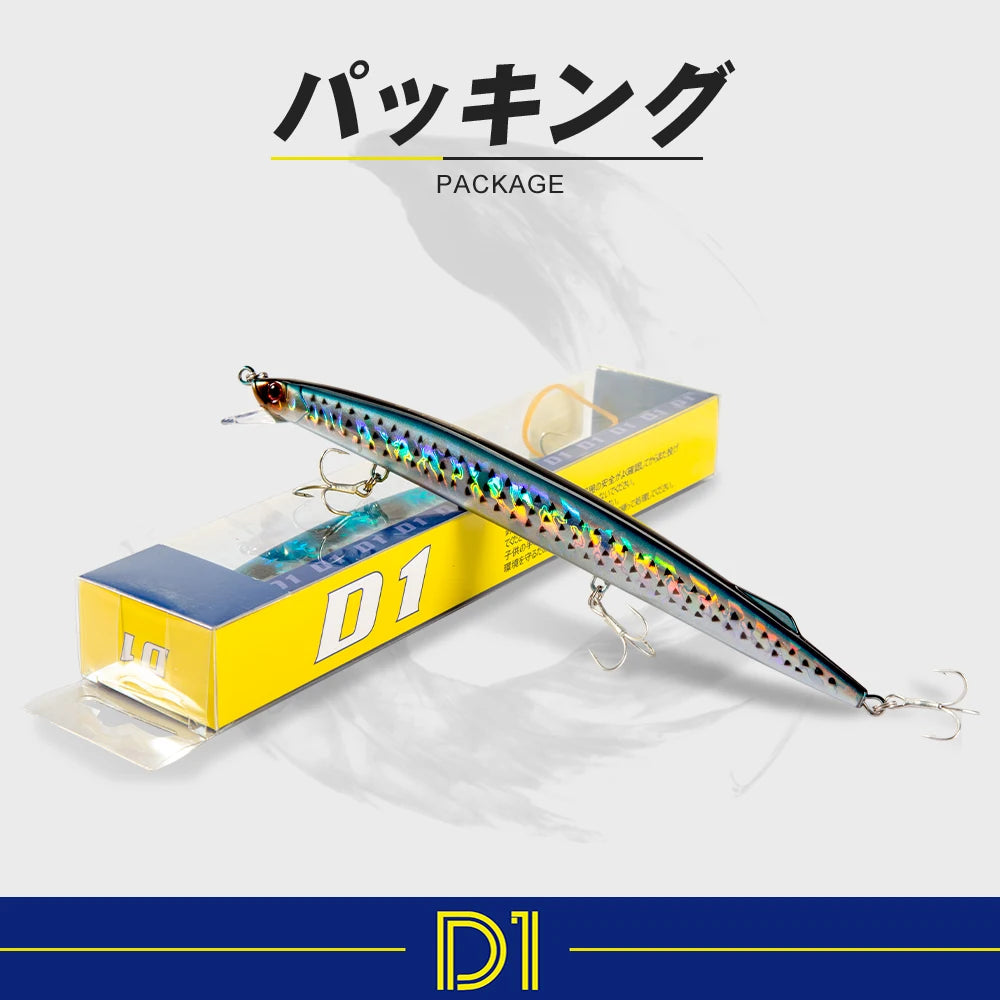 D1 Sea Fishing Minnow Lure 190mm 36g Trolling Sinking Depth 0.6-0.9m Long Jerkbait Saltwater Wobblers For Seabass Tuna Barracuda