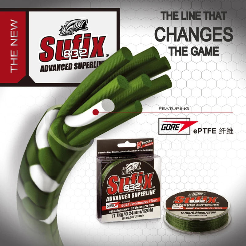Sufix 832 sufix braid x8 Fishing Line - Length:120m/130yds, Size:13-86lb PE Power linha multifilamento  Advanced Braid 8 Strands