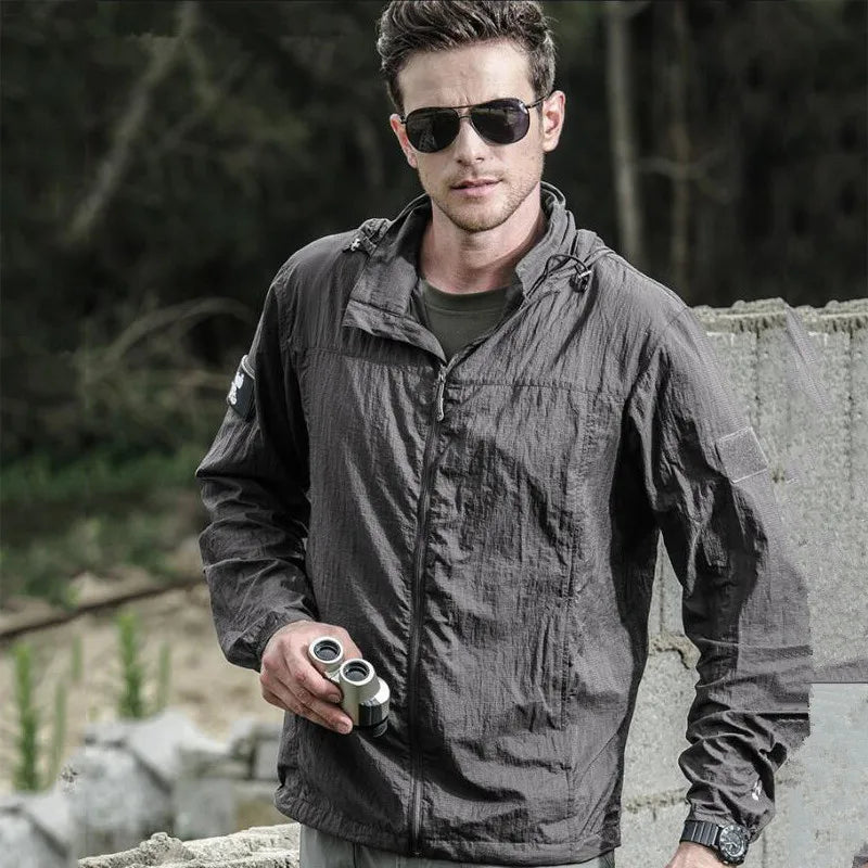 Summer Jacket Men Thin Hooded Raincoat Tactical Breathable Quick Dry Lightweight Hiking Jacket Waterproof Clothes