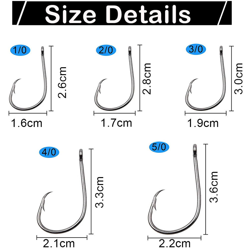 120Pcs Circle Fishing Hooks 1/0-9/0 Saltwater High Carbon Steel Fishhooks Jig Bait Rigs Catfish Octopus Barbed Hooks Tackle