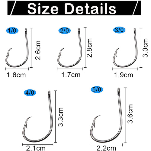 120Pcs Circle Fishing Hooks 1/0-9/0 Saltwater High Carbon Steel Fishhooks Jig Bait Rigs Catfish Octopus Barbed Hooks Tackle