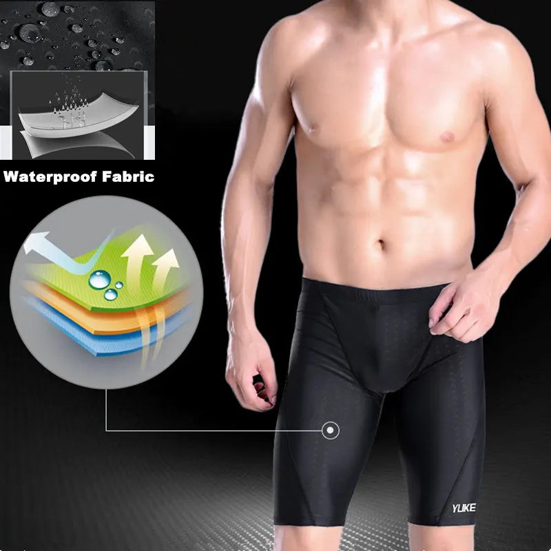 New Men Swimming Set Long Mens Swim Trunks Shark Swimwear Swimming Shorts Glasses Cap Carry Bag Suit Bathing Beach Swimsuit