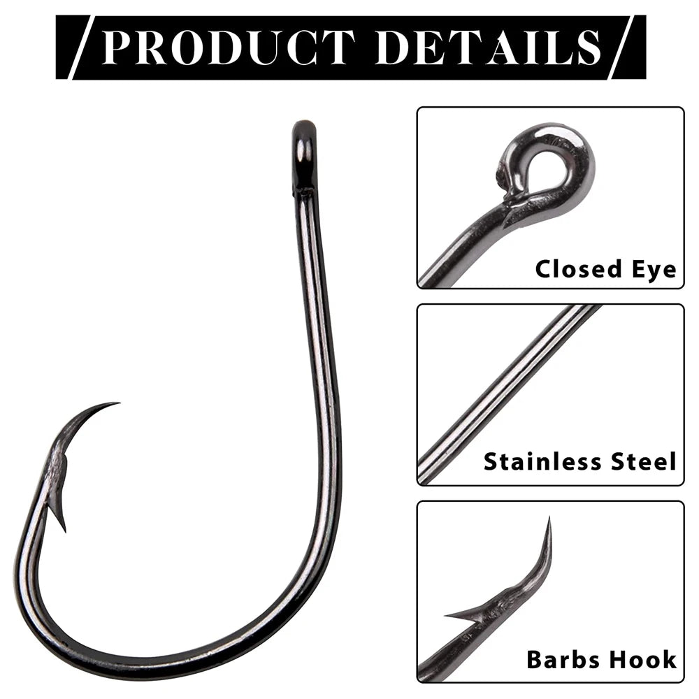 120Pcs Circle Fishing Hooks 1/0-9/0 Saltwater High Carbon Steel Fishhooks Jig Bait Rigs Catfish Octopus Barbed Hooks Tackle