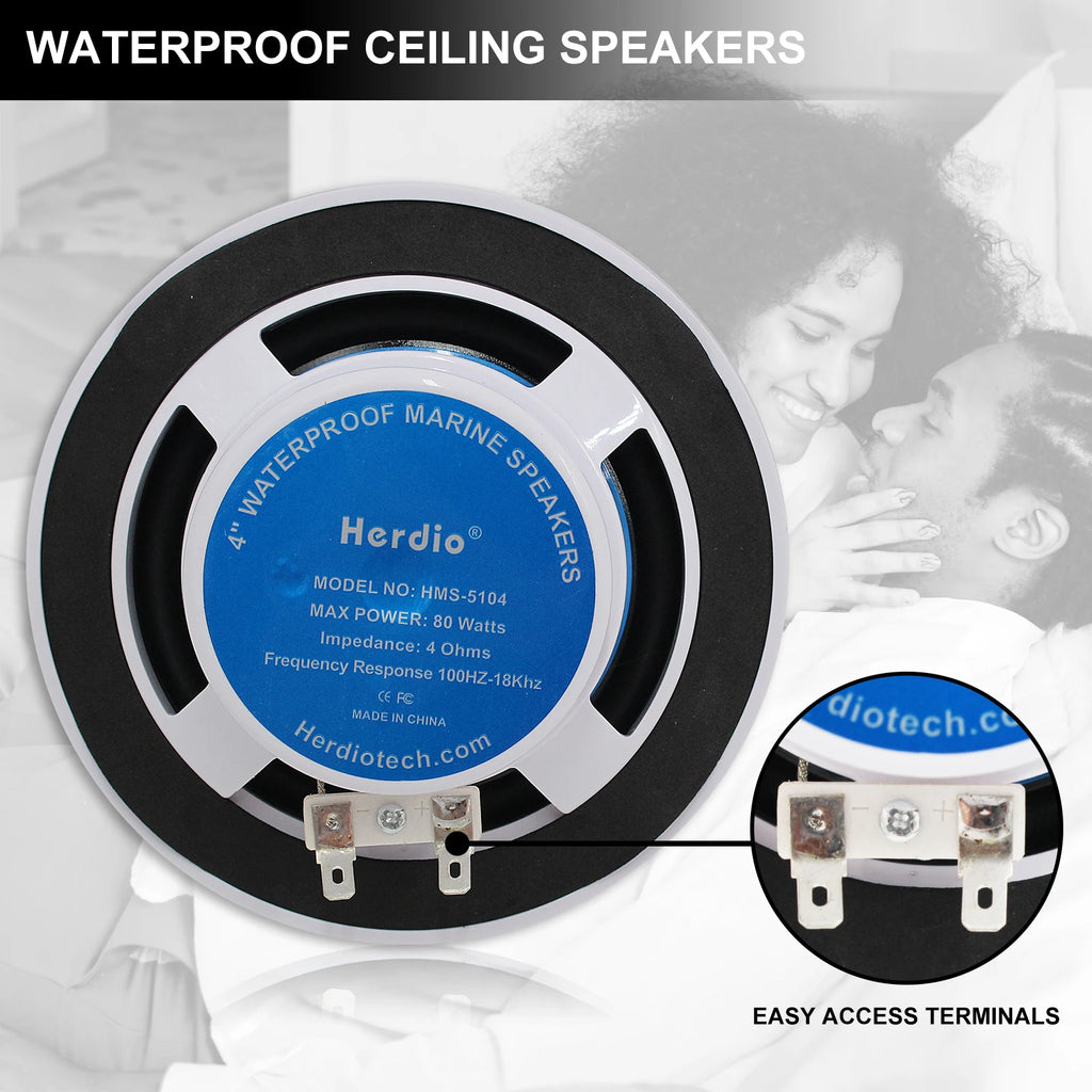 Herdio 4Pcs 320W Wall In Ceiling Speakers Full-Range 4" Bluetooth Loudspeakers Stereo Audio Speaker Bathroom Store Hotel Speaker