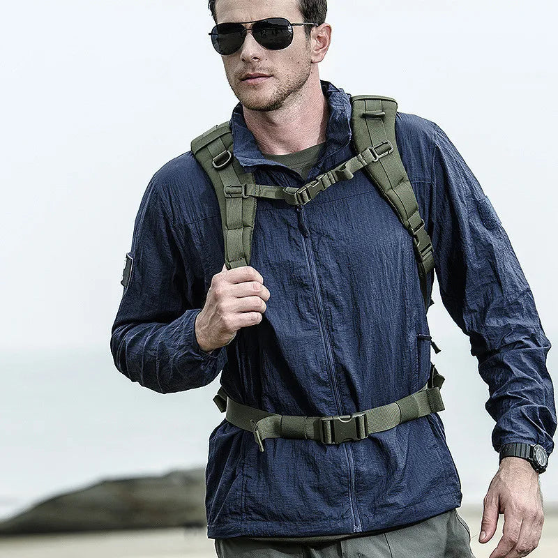 Summer Jacket Men Thin Hooded Raincoat Tactical Breathable Quick Dry Lightweight Hiking Jacket Waterproof Clothes
