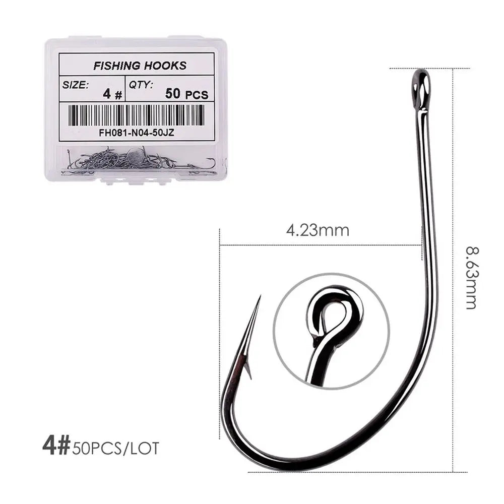 Fishing Tackle Lure Hooks Black Nickle Flattened Sharped Fishhooks Big Long Shank Off-set Fishing Hook Barbed Fishing Hooks