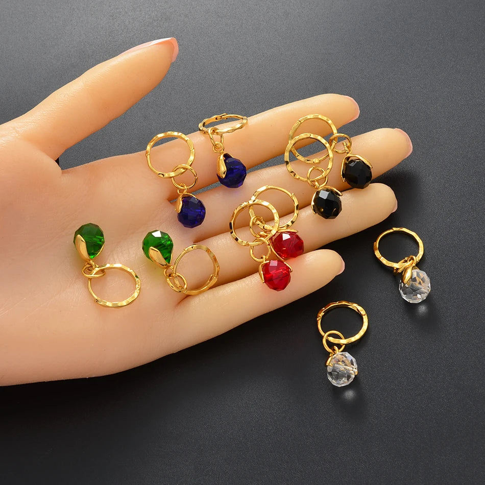 Anniyo Small Stone Earrings for Girls Women With Spring Ring Gold Color Mini Earring Marshallese Micronesia Jewelry #138806