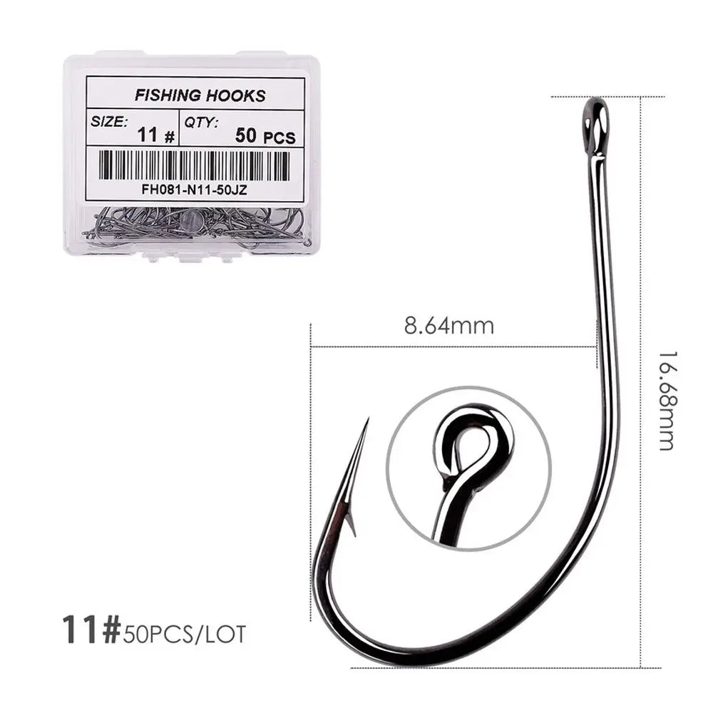 Fishing Tackle Lure Hooks Black Nickle Flattened Sharped Fishhooks Big Long Shank Off-set Fishing Hook Barbed Fishing Hooks