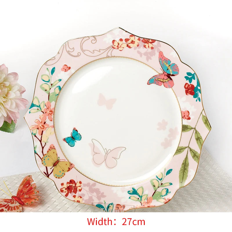 Ceramic Plate Set Glazes Party Flora Tableware Set Porcelain Breakfast Dessert Plates Dishes Noodle Bowl Coffee Cup Home Decor