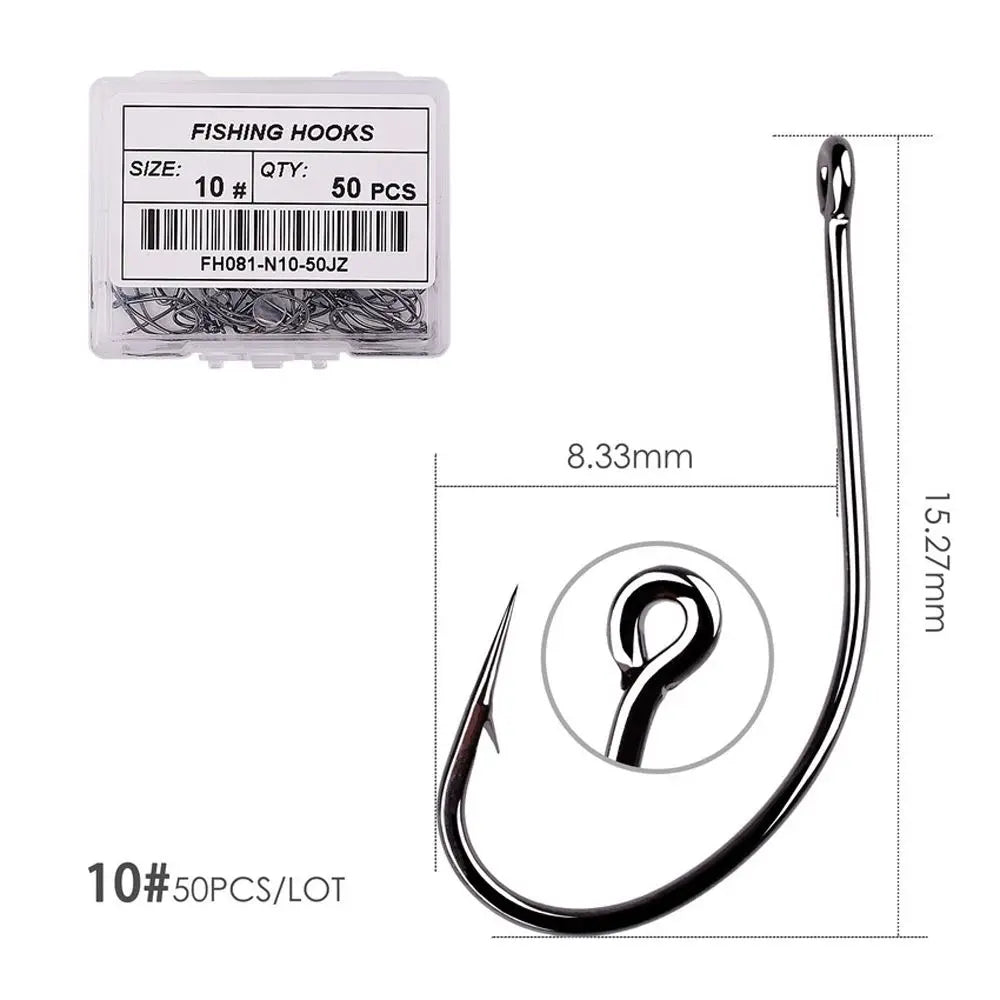 Fishing Tackle Lure Hooks Black Nickle Flattened Sharped Fishhooks Big Long Shank Off-set Fishing Hook Barbed Fishing Hooks