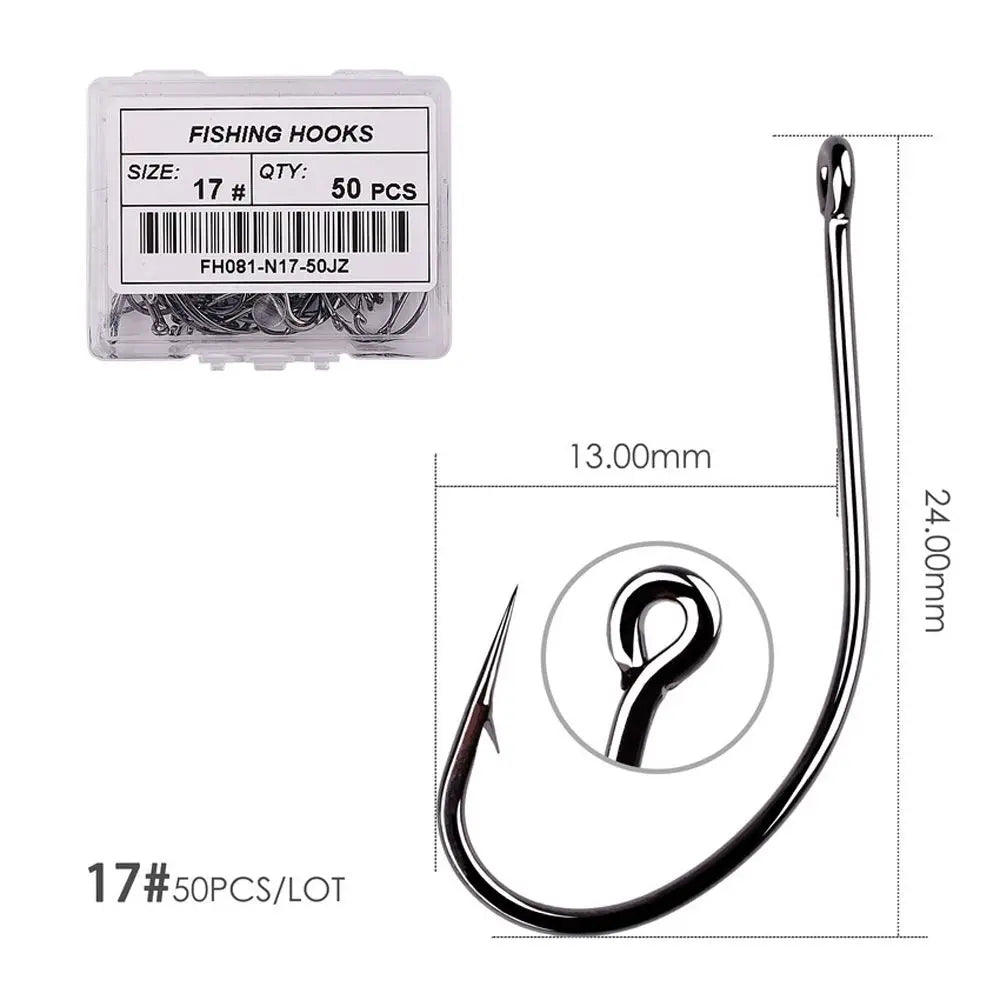 Fishing Tackle Lure Hooks Black Nickle Flattened Sharped Fishhooks Big Long Shank Off-set Fishing Hook Barbed Fishing Hooks