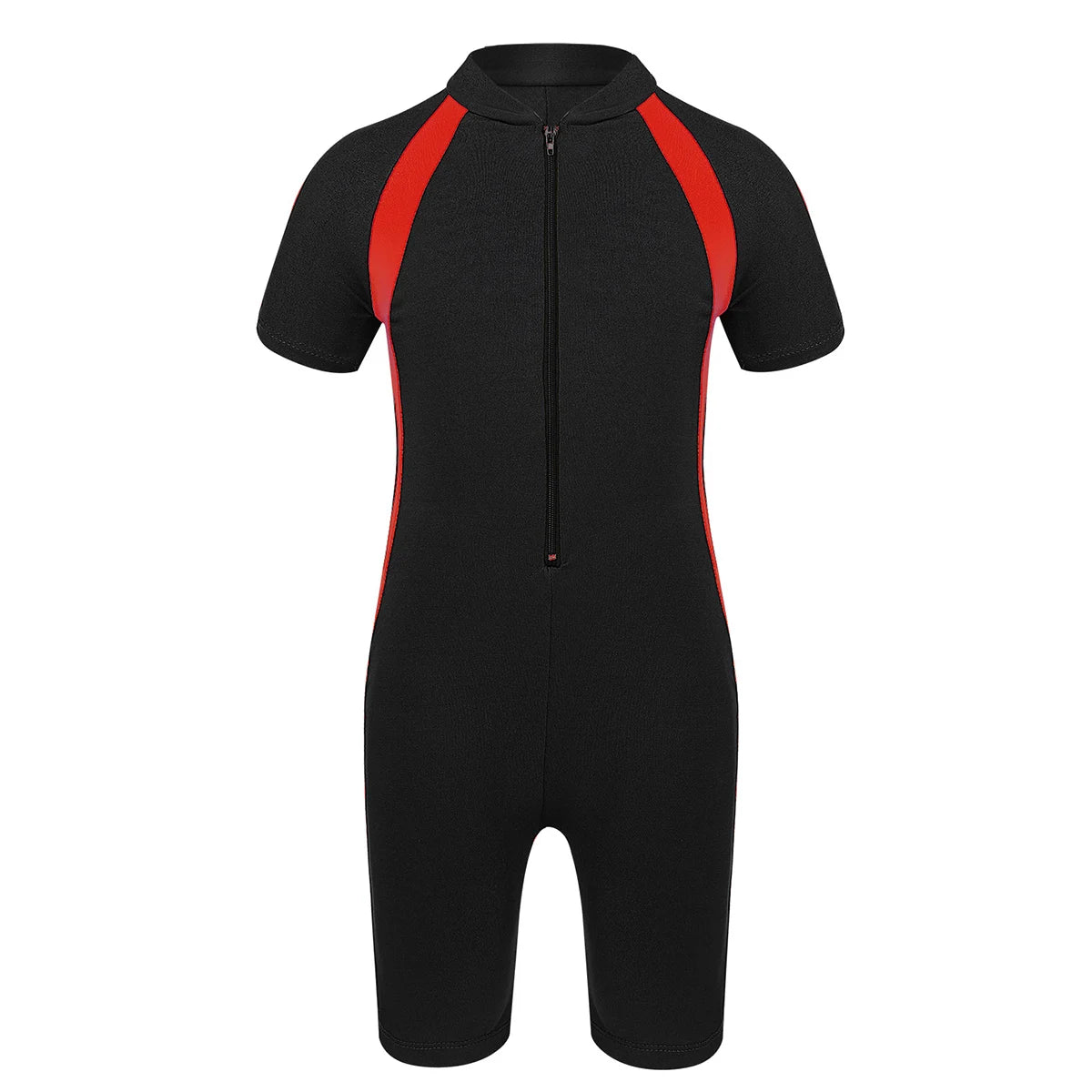 Kids Girls Boys Rash Guard One-piece Swimsuit Short Sleeves Zippered Shorty Wetsuit Swimwear Pool Beach Surfing Bathing Suit