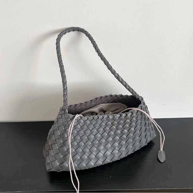 PU Hand-Woven women's Bag, Vegetable Basket Sailboat Bucket bag, Casual Vacation Handbag Shoulder Bag