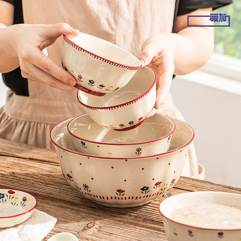 High Quality Vintage Ceramic Dinnerware Ceramic Soup Bowl Salad Pasta Plate Microwave Safe Colorful Ceramic Plates Bowls Set