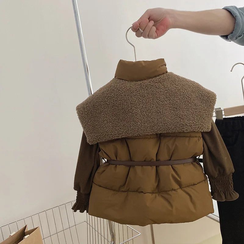 Kids Clothes for Girls Casual 2023 Autumn Winter Thick Warm Large Turn-down Collar Vest Fashion All-match Blouse Solid Pants