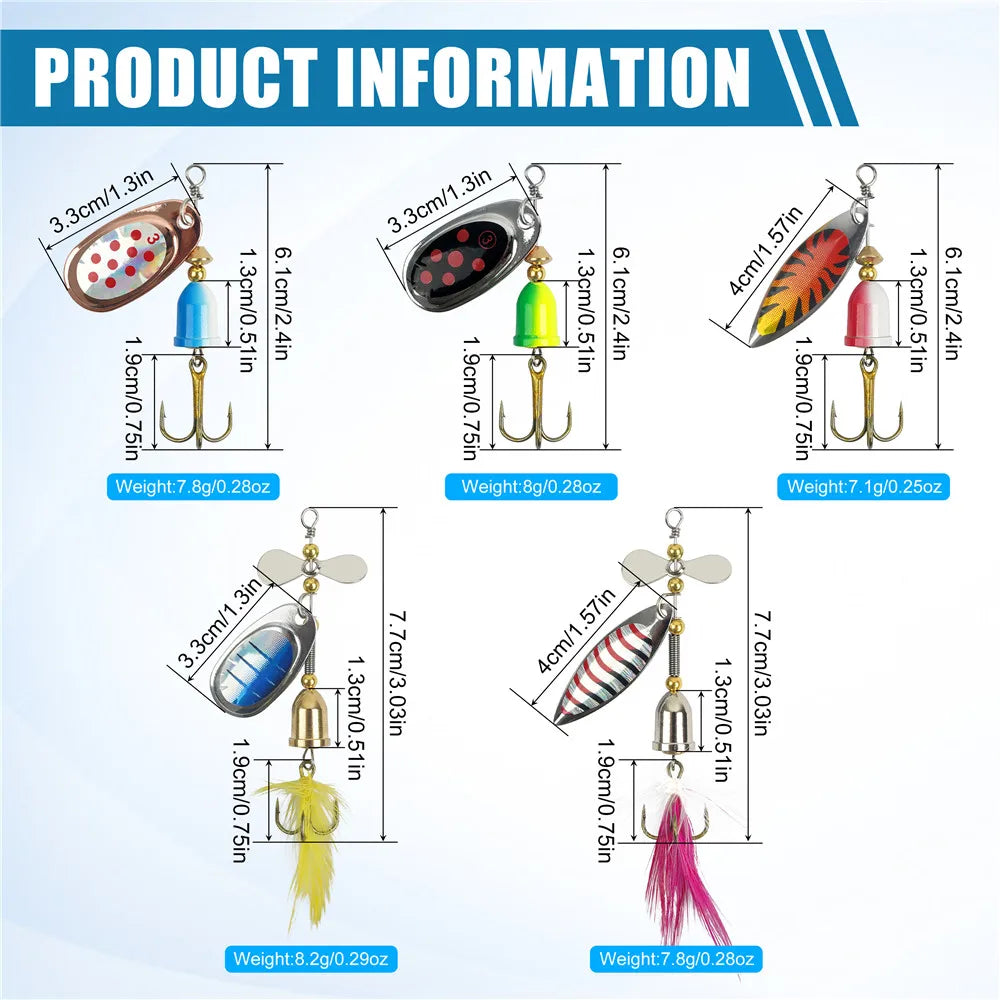 5/10/20Pcs Spinner bait Bass Fishing Lures Spinnerbaits Spoon Lures Feather treble hooks for Trout Salmon Metal Spinner Lure