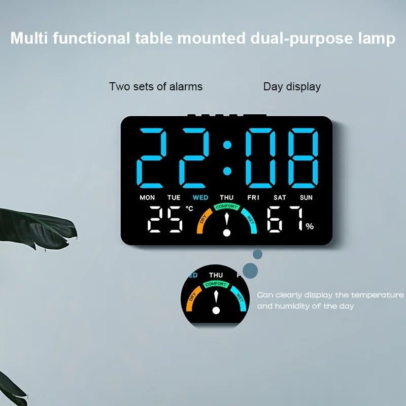 A multifunctional electronic clock with a borderless design, featuring brightness adjustment and automatic sensing functions, ca