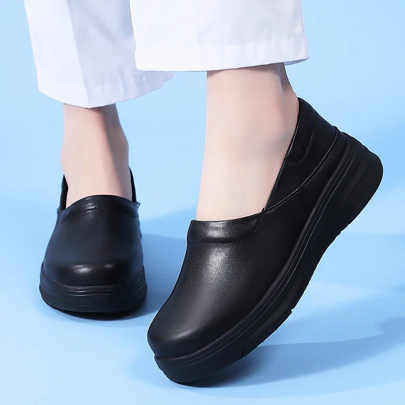 Women Nurse White Shoes Waterproof Comfortable Walking Shoes Breathable Female Footwear Platform Lightweight Slip-On loafers
