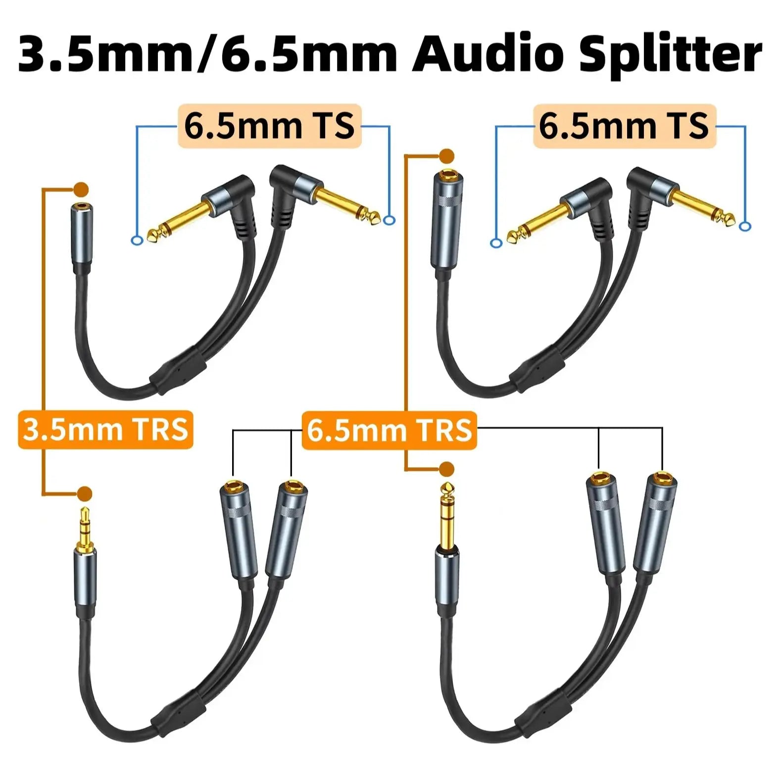 Stereo 3.5mm 1/8 TRS To Dual 6.5mm Y Splitter 6.35mm to 2x6.35mm Jack Adapter Audio Extension Cable for Amplifier Speaker Mixer