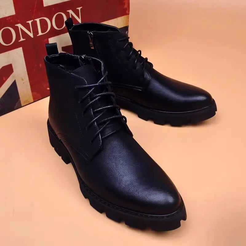 mens casual natural leather boots black stylish autumn winter shoes cowboy platform boot business office ankle botas masculinas
